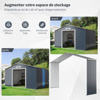 Abri de Jardin en Métal & Extension 10.85㎡ avec 2 Portes Coulissantes Verrouillables 4 Trous d’Aération Gris pour Vélo