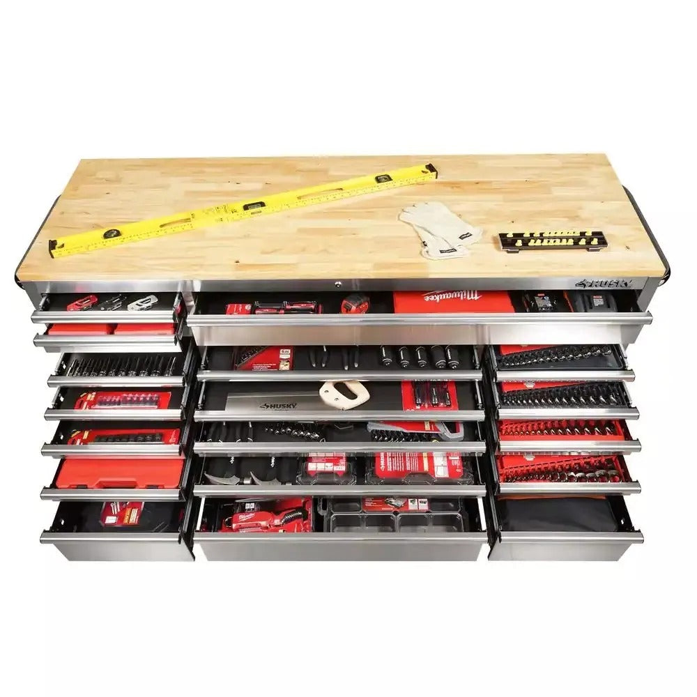 72 po. 18-Tiroir 24 po. D Mobile Workbench avec acier inoxydable en bois massif
