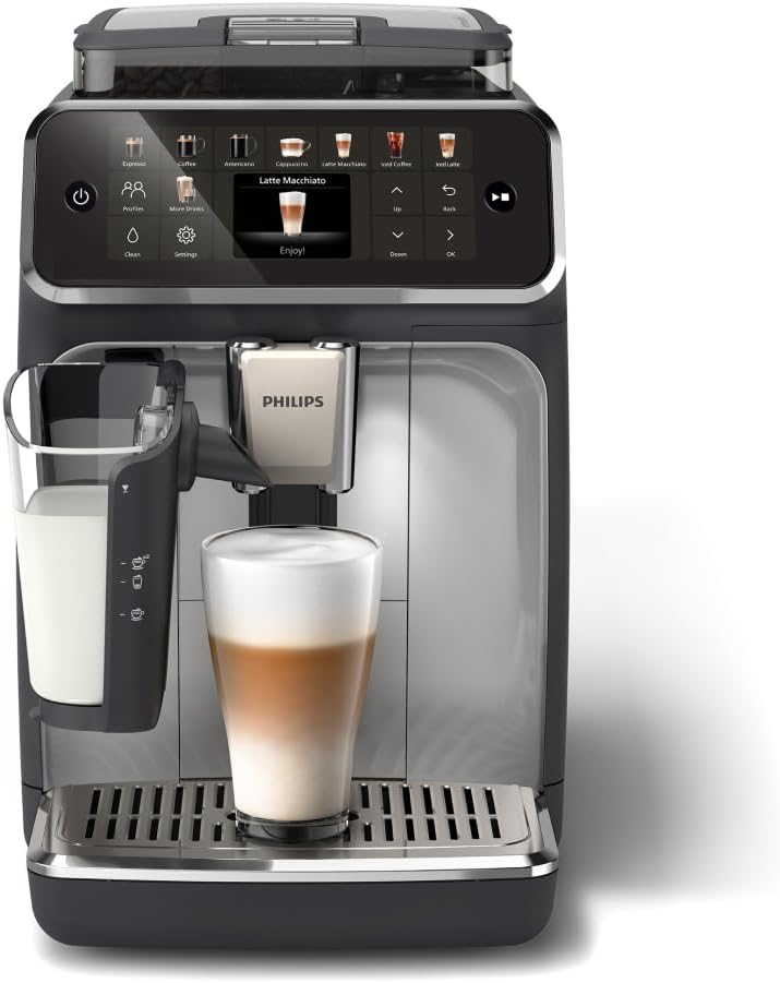 Philips Série 5400 Machine Expresso - Café à Grain - LatteGo Mousseur à Lait, 12 Spécialités de Café, Affichage Intuitif, 4 Profils Utilisateur, Noir (EP5441/50)