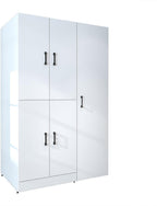 ROOMART Dora - Armoire de machine à laver - Pour sèche-linge et machine à laver - En 4 couleurs - Avec portes et panneau coulissant - Blanc - Chêne blanc - Chêne anthracite - Chêne blanc (chêne blanc)