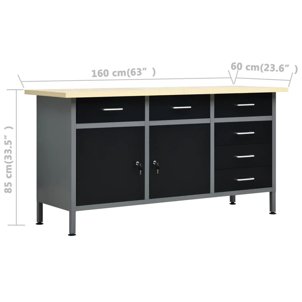 Etabli avec 4 panneaux muraux table de travail poste de travail stockage rangement d'outils 160 cm garage atelier pieds réglables en hauteur 02_0003666 -