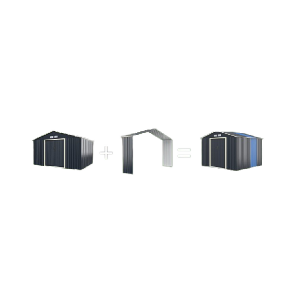 Abri de Jardin en Métal & Extension 10.85㎡ avec 2 Portes Coulissantes Verrouillables 4 Trous d’Aération Gris pour Vélo