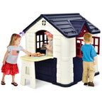 Maison Chef House -Thème Burger Bar - Table de Pique Nique Cabane de Jardin Anti-UV en Plastique 164x124x132 cm Bleu/Rose/Jaune
