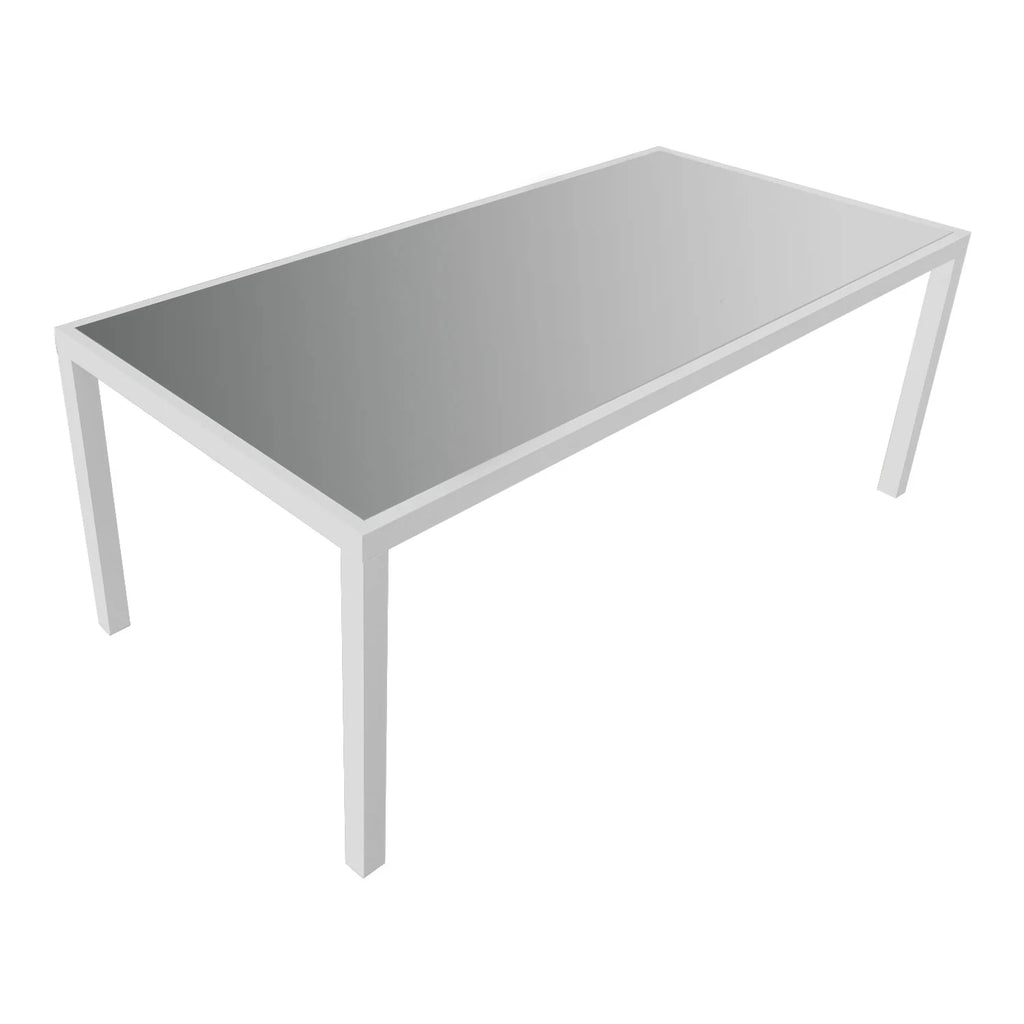 Salon de jardin BARI en textilène gris 8 places - aluminium blanc Happy Garden