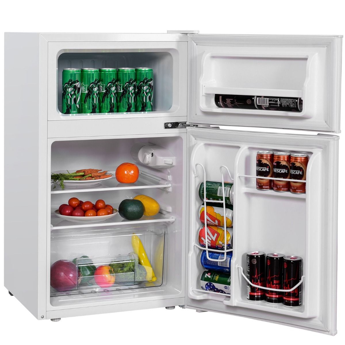 Réfrigérateur Compact Mini-réfrigérateur 90 L Congélateur Séparé avec Design à 2 Portes Fonctionnement Silencieux Blanc/Gris/Noir