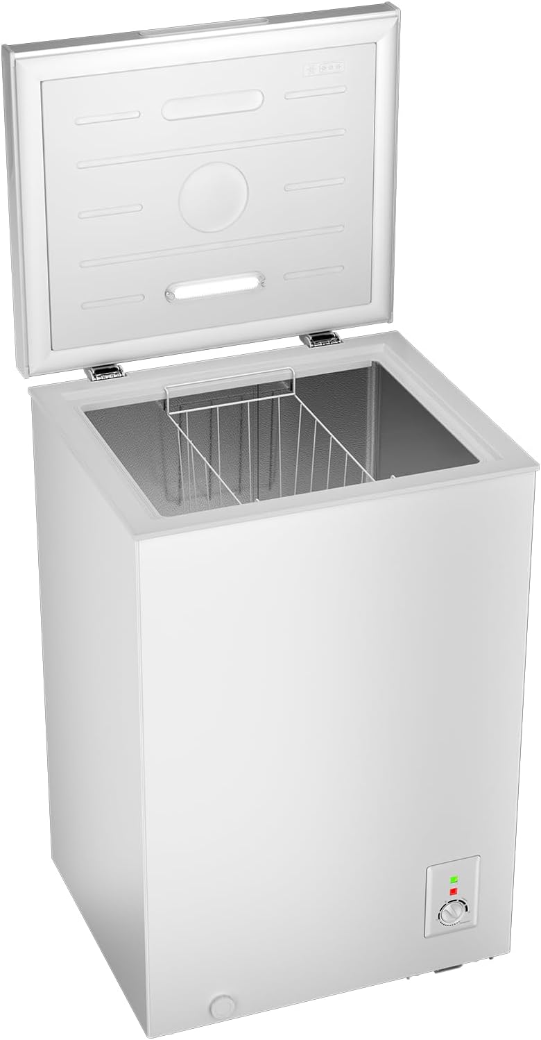 Congélateur coffre CHiQ 142L, 63,5 x 55,6 x 83,5cm, Congélateur Inverter, Affichage de la température extérieure, Mode de congélation rapide -32℃, Grille métallique,Faible bruit