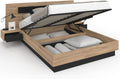 - Lit Coffre Santa avec Tables de chevets intégrées et sommier 140x190cm Couleur Bois et Noir