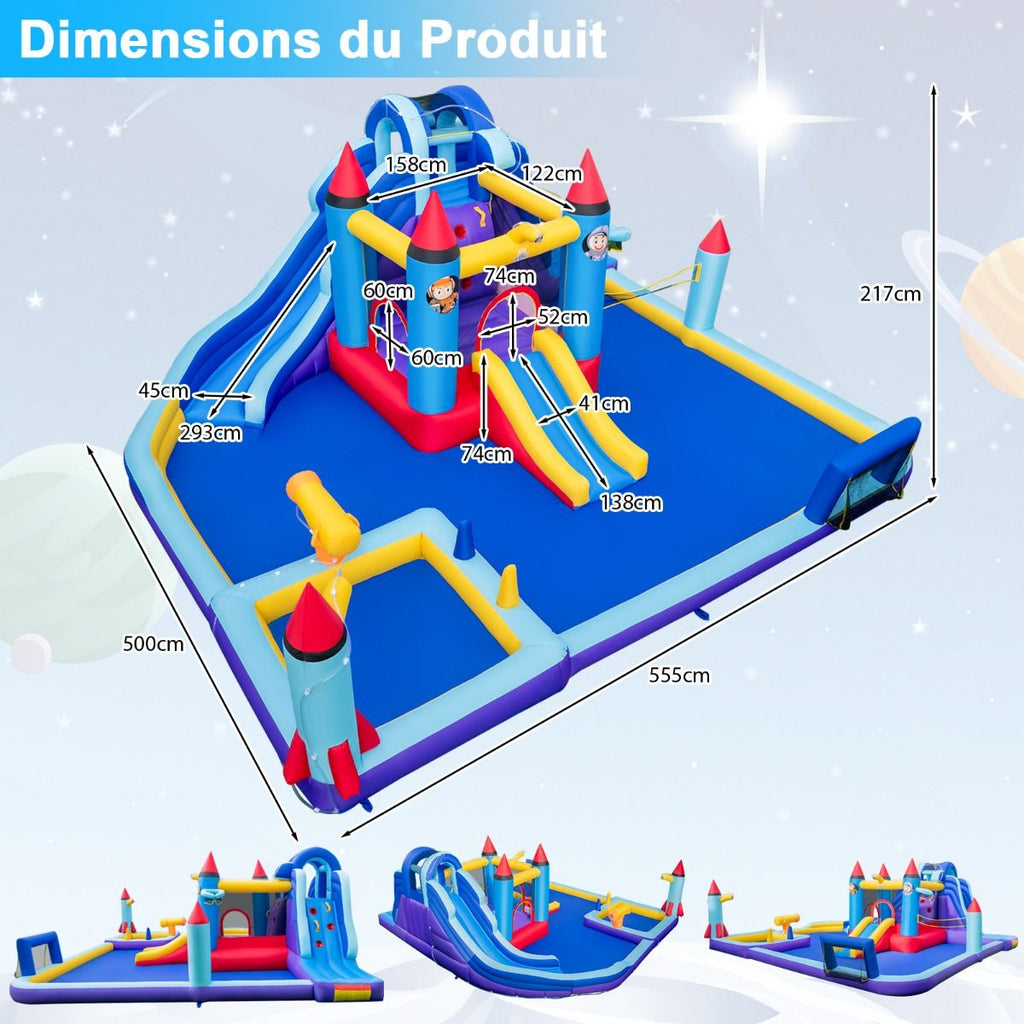 Château Gonflable à Toboggans Aquatiques Thème de La Fusée pour Enfants Piscine Zone de Saut Pistolet à Eau Escalade Souffleur de 850 W Multicolore