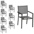 Lot de 8 chaises en aluminium anthracite - textilène gris -