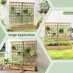 Jardinière avec 2 Treillis 2 Bacs Toit Suspendu en Bois Lit de Jardin Surélevé avec 4 Trous de Drainage 180 x 48 x 183 cm Orange