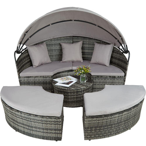 Bain de soleil transat meuble jardin rond modulable gris 2208062