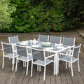 Salon de jardin BARI en textilène gris 8 places - aluminium blanc Happy Garden