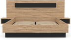 - Lit Coffre Santa avec Tables de chevets intégrées et sommier 140x190cm Couleur Bois et Noir