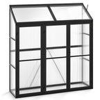 Serre de Jardin Extérieure en Aluminium Serre Mini Walk-in avec Lucarne et 3 Portes Fermables Plaques PC Résistantes au Soleil Noir