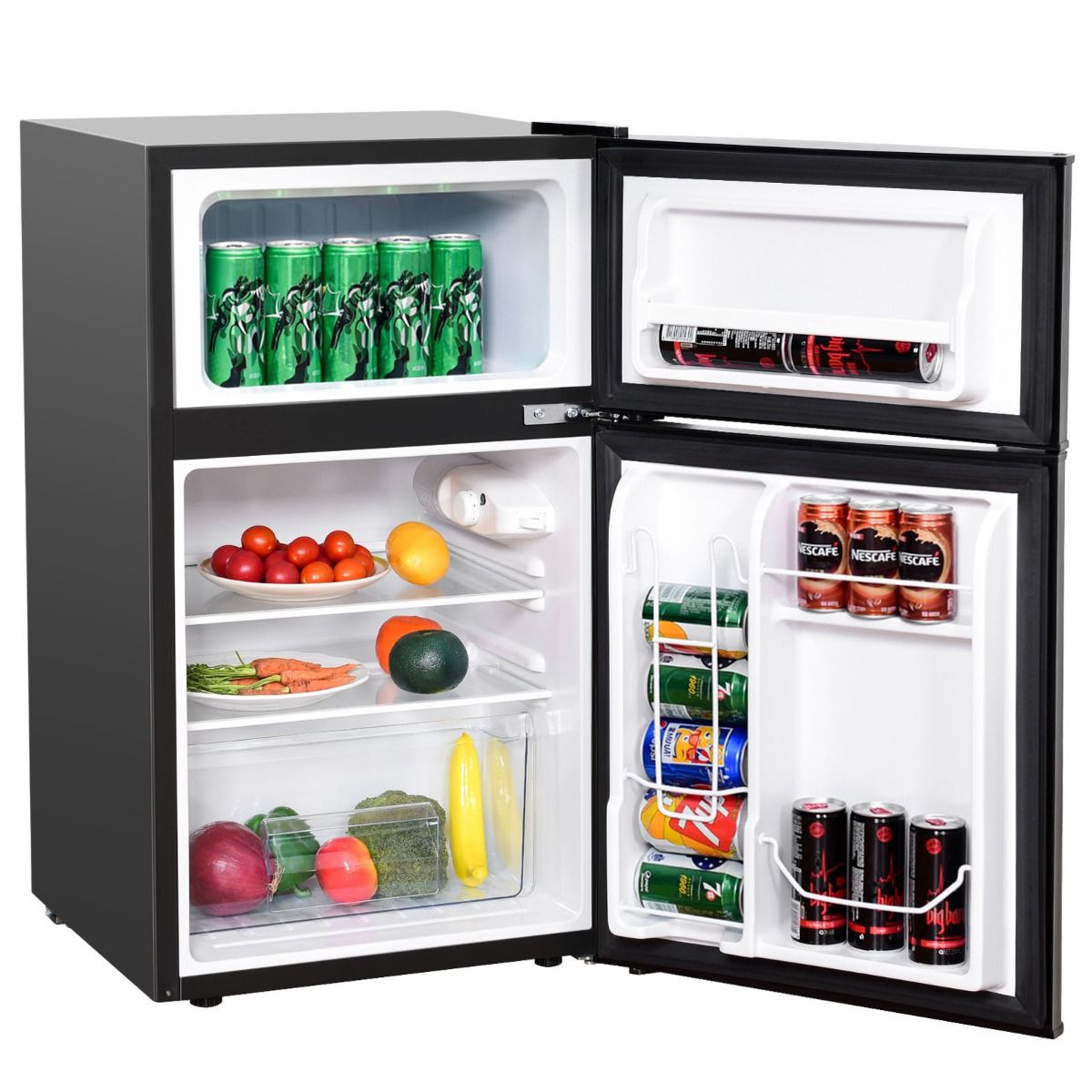 Réfrigérateur Compact Mini-réfrigérateur 90 L Congélateur Séparé avec Design à 2 Portes Fonctionnement Silencieux Blanc/Gris/Noir
